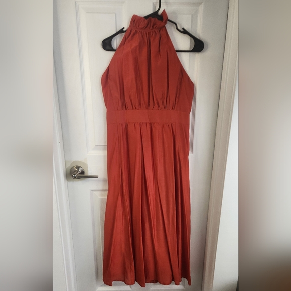 Banana Republic Deep Orange Satin Halter Midi Dress - Picture 6 of 7